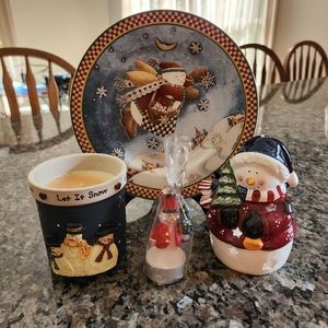 Snowman Sakura Debbie Munnplate, snowman tea light votive, snowman candle bundle